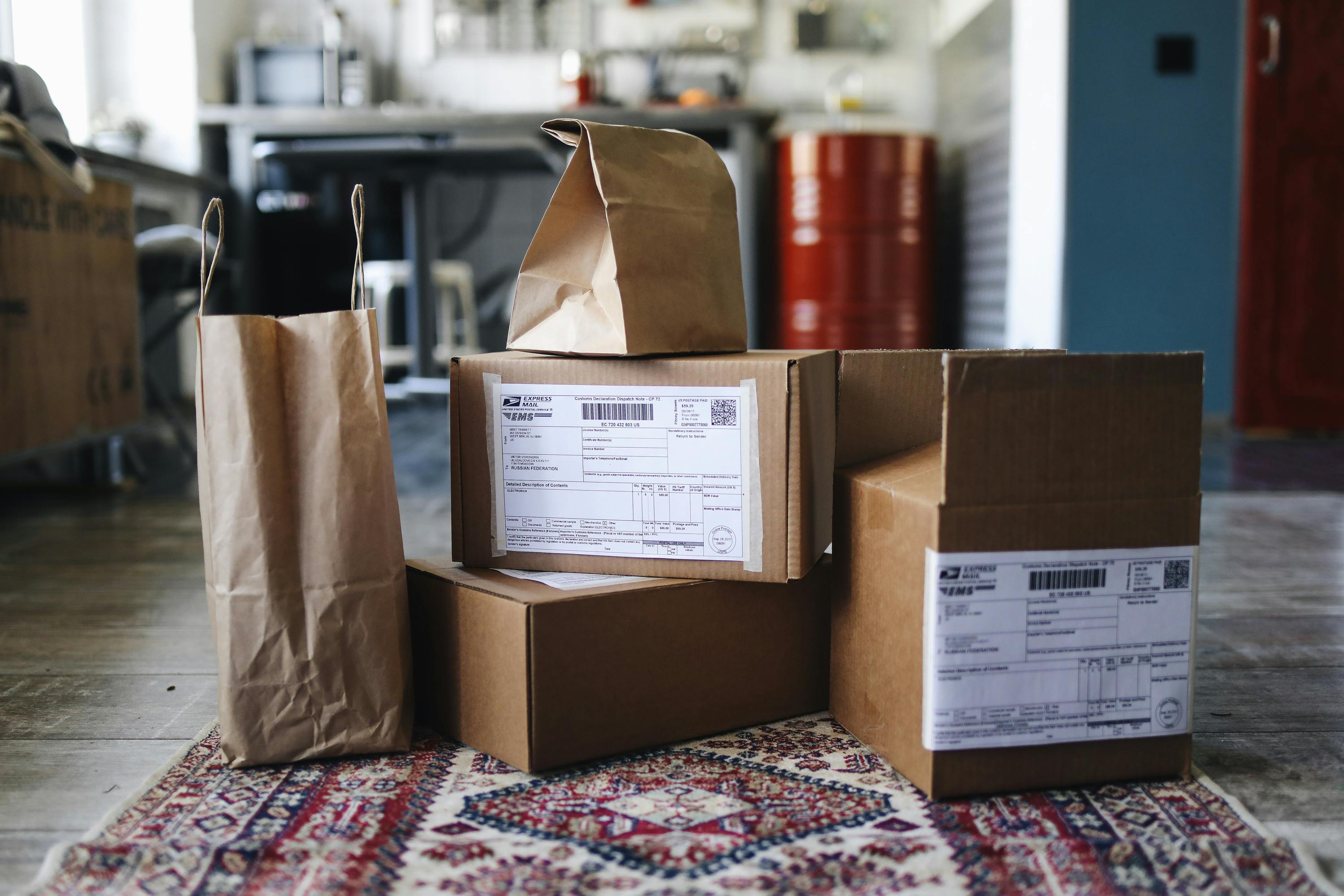 Cardboard box packaging and mailing bags