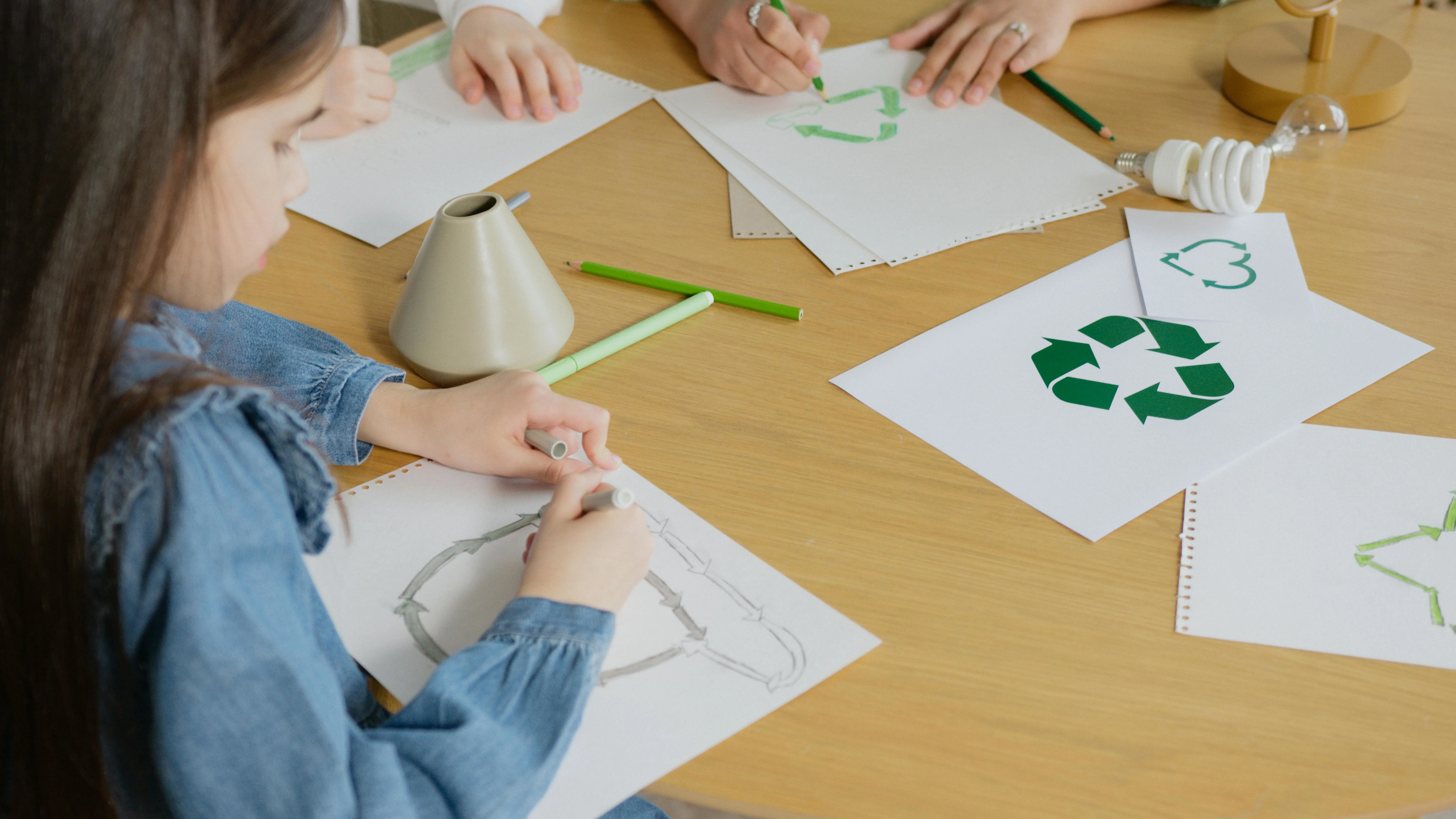 school children with a recycling project